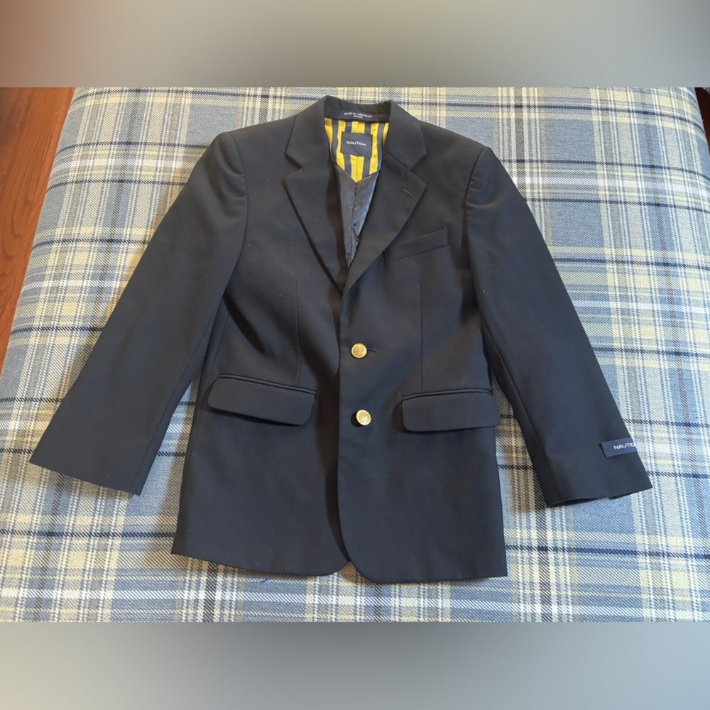 Nautica Boys Size 10 Black Gold Buttons Blazer Suit Jacket
